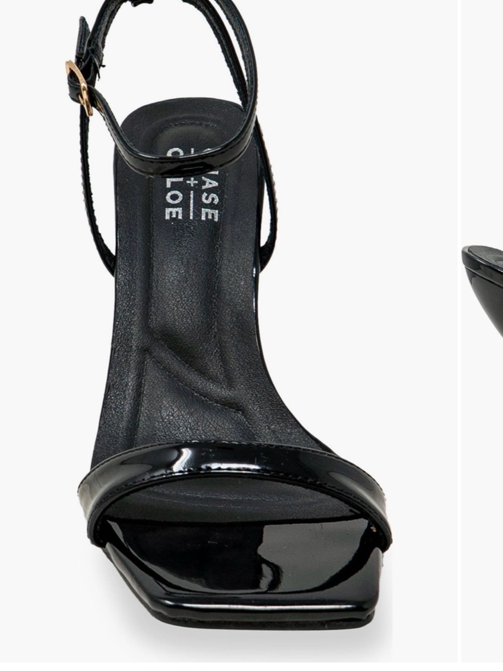 Chase + Chloe Black Patent Square-Toe Ankle-Strap Heels